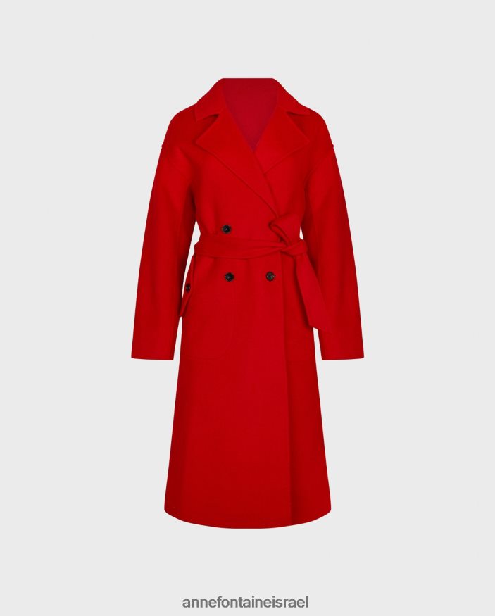 הַלבָּשָׁה Anne Fontaine מעיל קודקס טרנץ' עם צווארון מחורץ גדול וחגורת מותן קשירה אָדוֹם נשים DL8V8L437