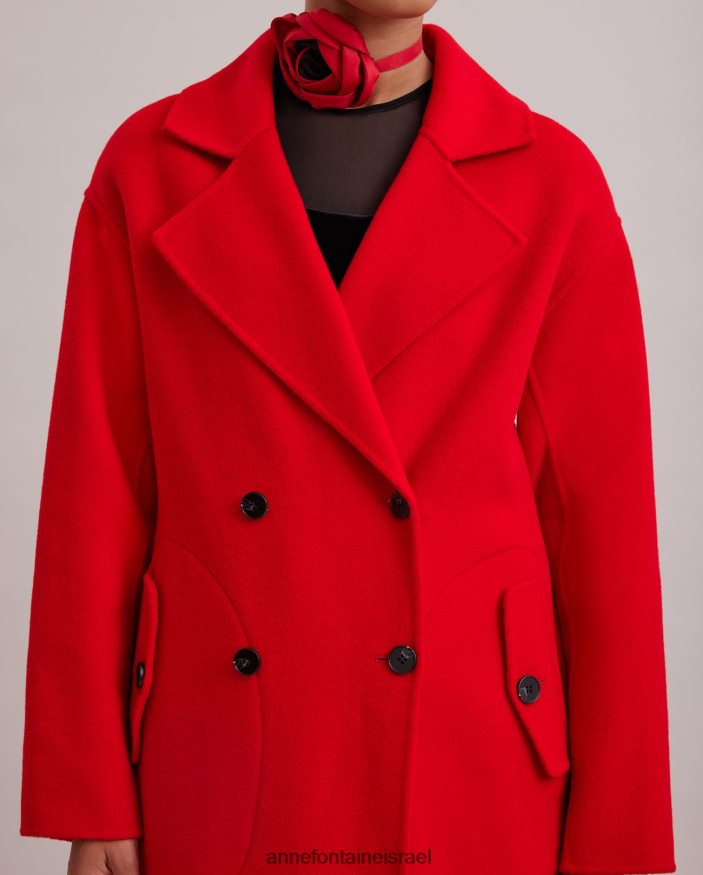 הַלבָּשָׁה Anne Fontaine מעיל קודקס טרנץ' עם צווארון מחורץ גדול וחגורת מותן קשירה אָדוֹם נשים DL8V8L437