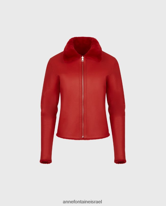 הַלבָּשָׁה Anne Fontaine מעיל וורטון הפיך מעיל עור וחולצה עם צווארון קלאסי אָדוֹם נשים DL8V8L439