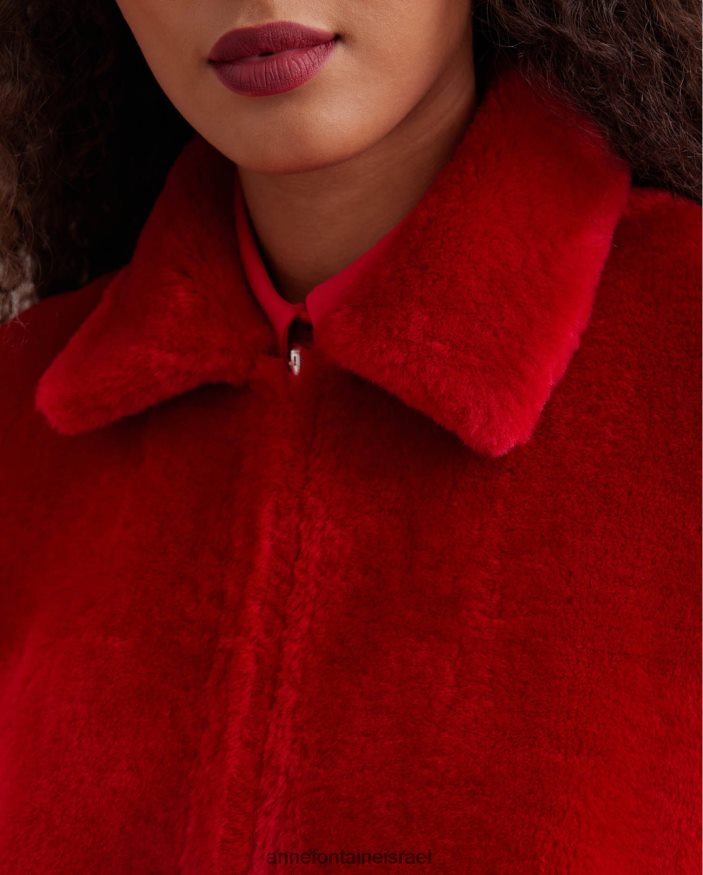 הַלבָּשָׁה Anne Fontaine מעיל וורטון הפיך מעיל עור וחולצה עם צווארון קלאסי אָדוֹם נשים DL8V8L439