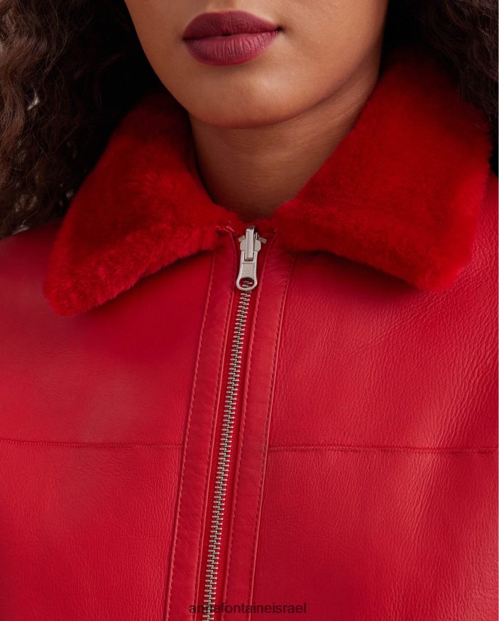 הַלבָּשָׁה Anne Fontaine מעיל וורטון הפיך מעיל עור וחולצה עם צווארון קלאסי אָדוֹם נשים DL8V8L439