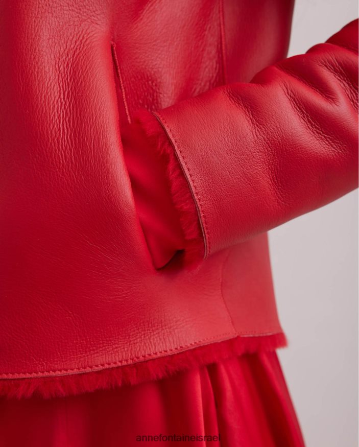 הַלבָּשָׁה Anne Fontaine מעיל וורטון הפיך מעיל עור וחולצה עם צווארון קלאסי אָדוֹם נשים DL8V8L439