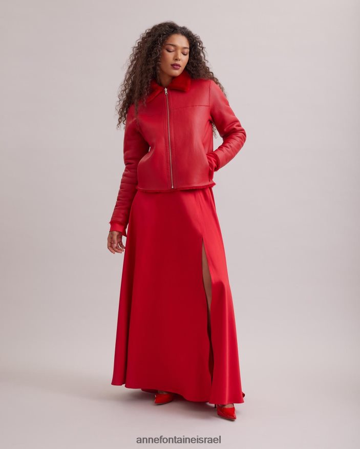 הַלבָּשָׁה Anne Fontaine מעיל וורטון הפיך מעיל עור וחולצה עם צווארון קלאסי אָדוֹם נשים DL8V8L439