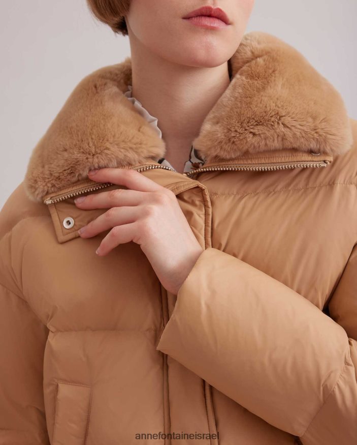 הַלבָּשָׁה Anne Fontaine ז'קט קצוץ פנטסטי עם צווארון פרווה יוקרתי חום נשים DL8V8L441