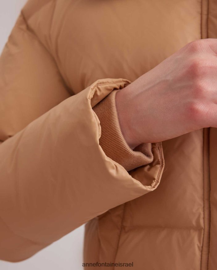 הַלבָּשָׁה Anne Fontaine ז'קט קצוץ פנטסטי עם צווארון פרווה יוקרתי חום נשים DL8V8L441