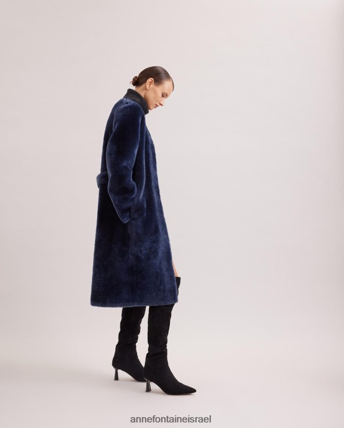 הַלבָּשָׁה Anne Fontaine מעיל רוקוקו מעיל פרווה באורך בינוני עם עור צד הפוך חיל הים נשים DL8V8L443