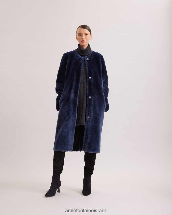 הַלבָּשָׁה Anne Fontaine מעיל רוקוקו מעיל פרווה באורך בינוני עם עור צד הפוך חיל הים נשים DL8V8L443