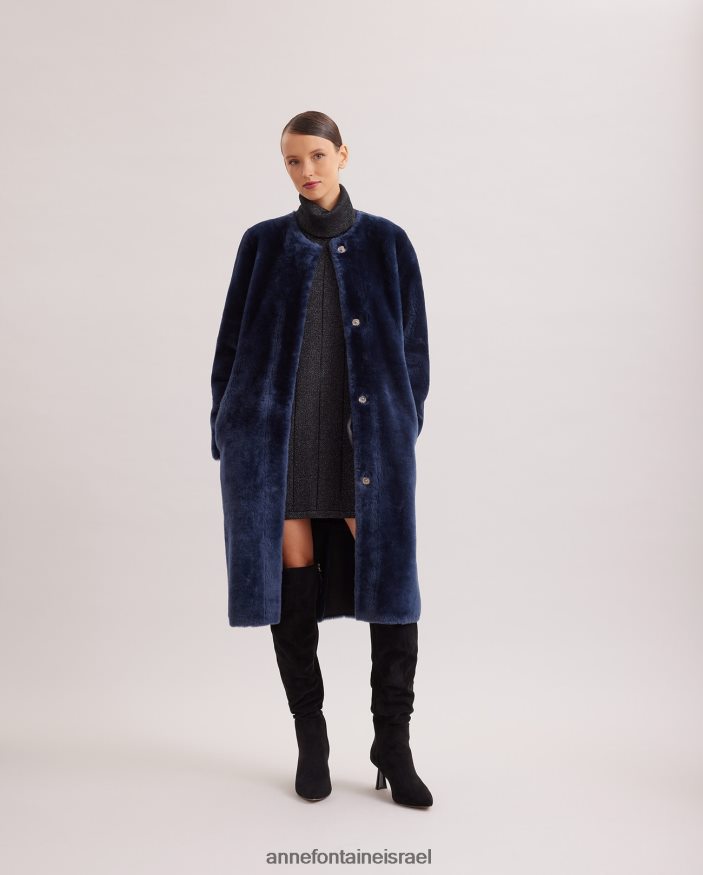 הַלבָּשָׁה Anne Fontaine מעיל רוקוקו מעיל פרווה באורך בינוני עם עור צד הפוך חיל הים נשים DL8V8L443