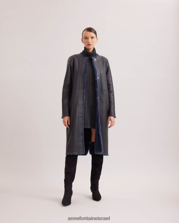 הַלבָּשָׁה Anne Fontaine מעיל רוקוקו מעיל פרווה באורך בינוני עם עור צד הפוך חיל הים נשים DL8V8L443