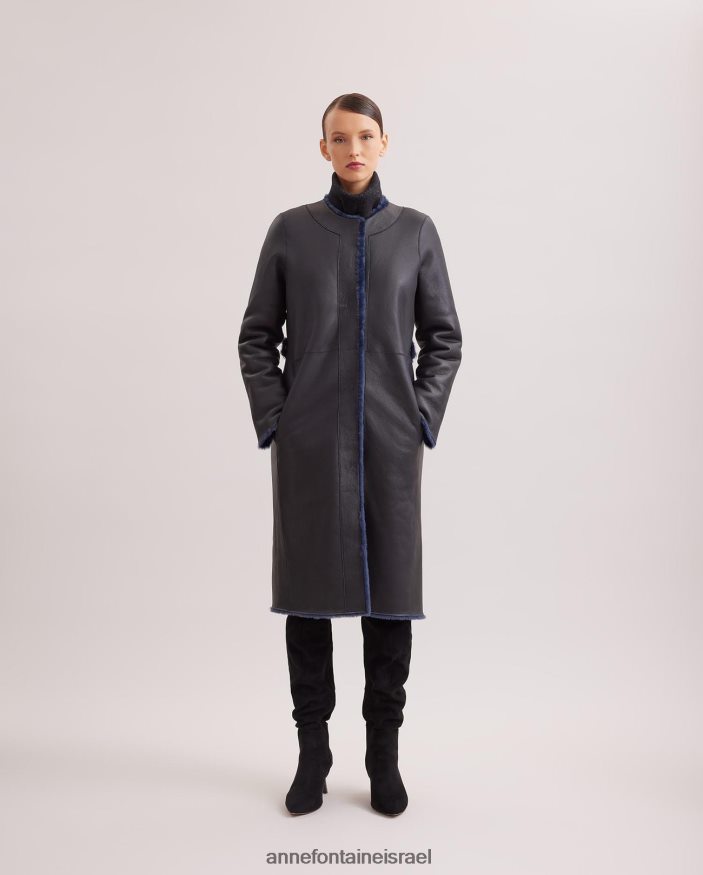 הַלבָּשָׁה Anne Fontaine מעיל רוקוקו מעיל פרווה באורך בינוני עם עור צד הפוך חיל הים נשים DL8V8L443