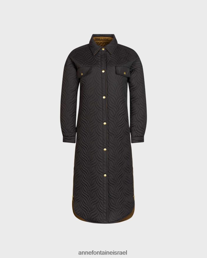 הַלבָּשָׁה Anne Fontaine מעיל גנים הפיך מעיל פוך ארוך עם דפוס תפר עליון גיאומטרי גלי שָׁחוֹר נשים DL8V8L444