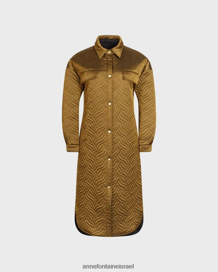הַלבָּשָׁה Anne Fontaine מעיל גנים הפיך מעיל פוך ארוך עם דפוס תפר עליון גיאומטרי גלי שָׁחוֹר נשים DL8V8L444