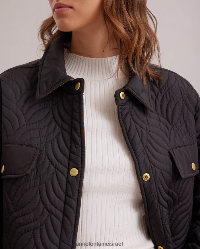 הַלבָּשָׁה Anne Fontaine מעיל גנים הפיך מעיל פוך ארוך עם דפוס תפר עליון גיאומטרי גלי שָׁחוֹר נשים DL8V8L444