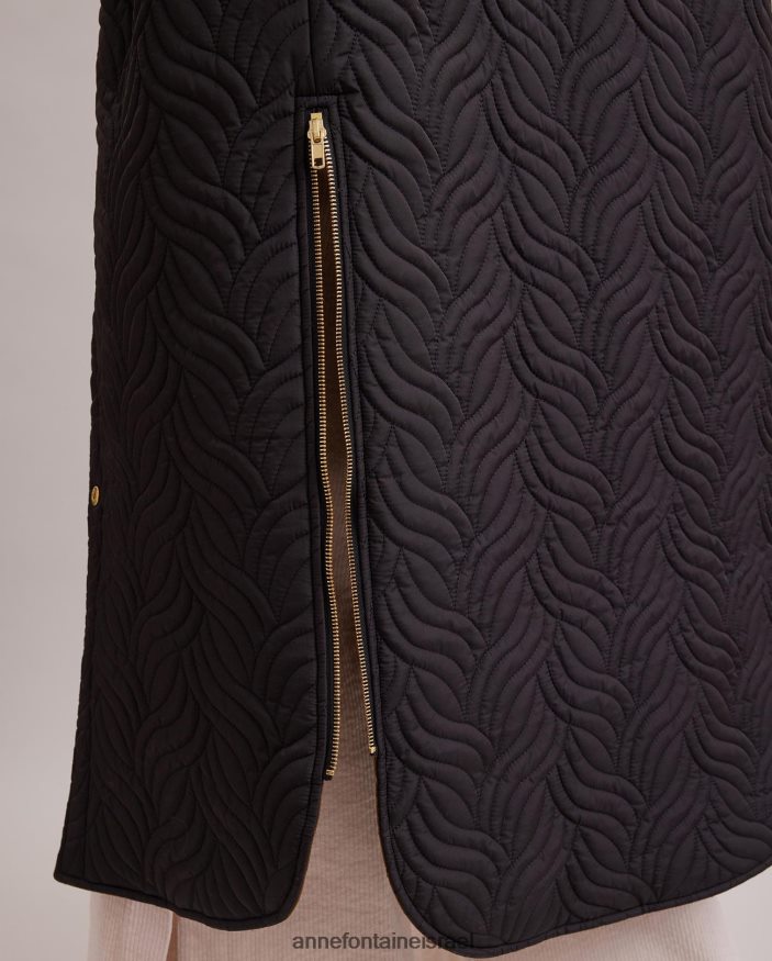 הַלבָּשָׁה Anne Fontaine מעיל גנים הפיך מעיל פוך ארוך עם דפוס תפר עליון גיאומטרי גלי שָׁחוֹר נשים DL8V8L444