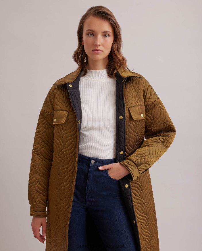 הַלבָּשָׁה Anne Fontaine מעיל גנים הפיך מעיל פוך ארוך עם דפוס תפר עליון גיאומטרי גלי שָׁחוֹר נשים DL8V8L444