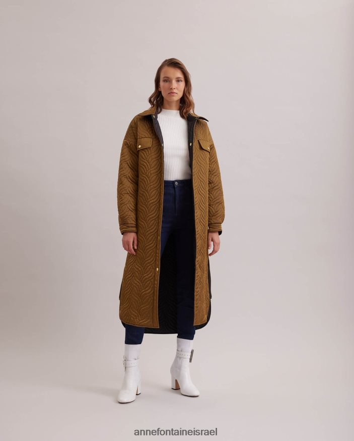 הַלבָּשָׁה Anne Fontaine מעיל גנים הפיך מעיל פוך ארוך עם דפוס תפר עליון גיאומטרי גלי שָׁחוֹר נשים DL8V8L444