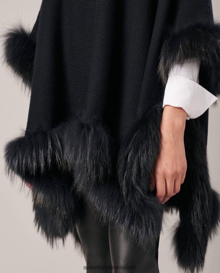 הַלבָּשָׁה Anne Fontaine פונצ'ו לויק פונצ'ו סרוג עם עיטור פרווה שָׁחוֹר נשים DL8V8L447