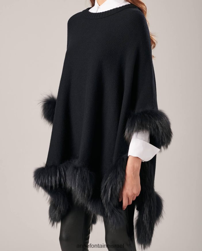 הַלבָּשָׁה Anne Fontaine פונצ'ו לויק פונצ'ו סרוג עם עיטור פרווה שָׁחוֹר נשים DL8V8L447