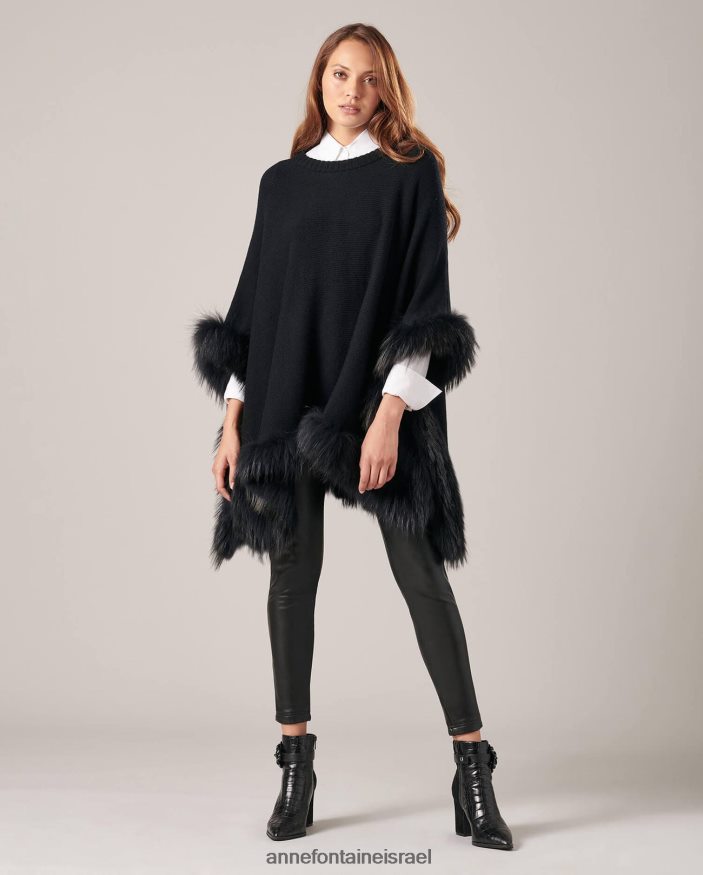 הַלבָּשָׁה Anne Fontaine פונצ'ו לויק פונצ'ו סרוג עם עיטור פרווה שָׁחוֹר נשים DL8V8L447