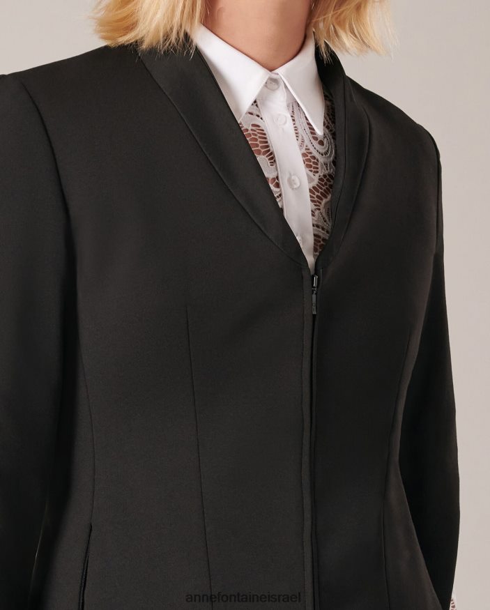 הַלבָּשָׁה Anne Fontaine ז'קט ליאם מדומה מעיל צווארון צעיף שָׁחוֹר נשים DL8V8L451