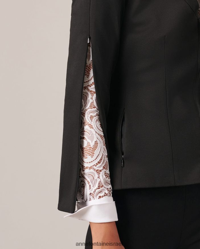 הַלבָּשָׁה Anne Fontaine ז'קט ליאם מדומה מעיל צווארון צעיף שָׁחוֹר נשים DL8V8L451
