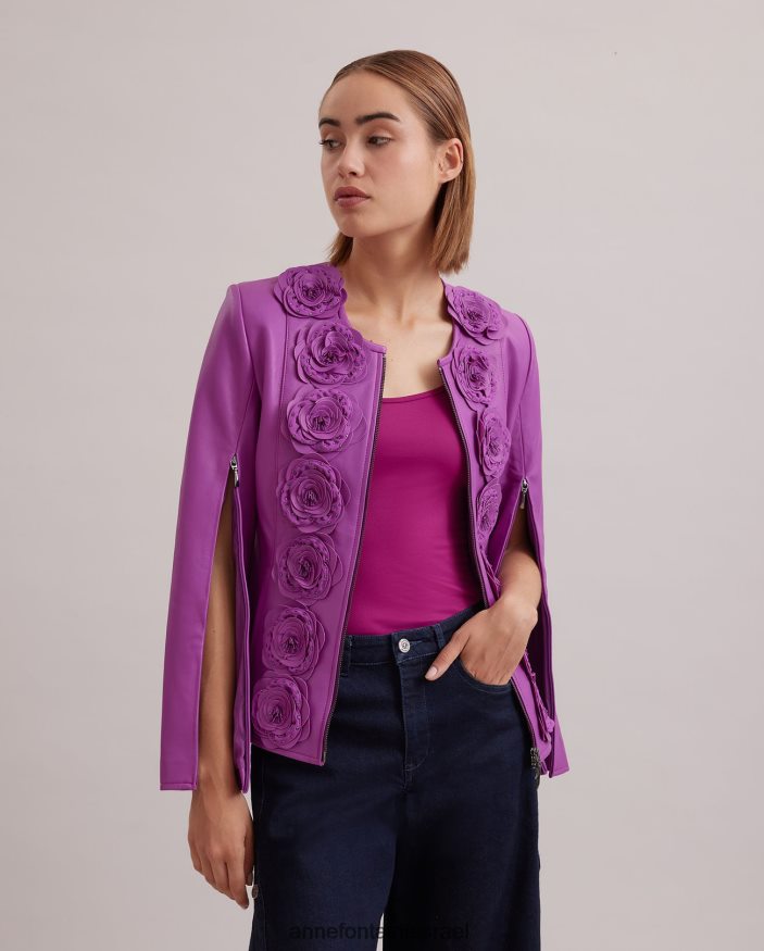 הַלבָּשָׁה Anne Fontaine ז'קט לורינה מעיל עור עם דיטיילים פרחוניים סָגוֹל נשים DL8V8L456