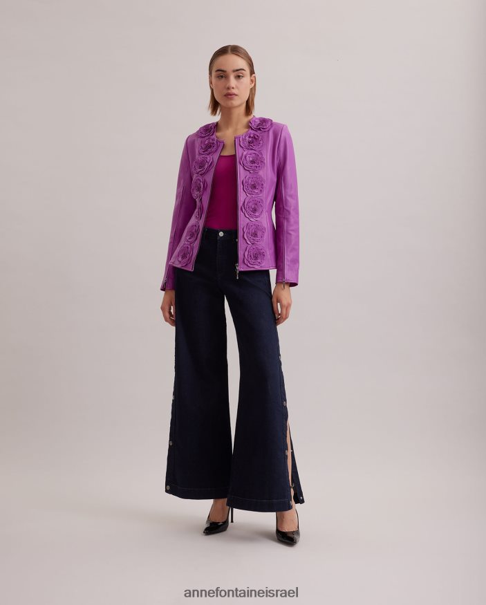 הַלבָּשָׁה Anne Fontaine ז'קט לורינה מעיל עור עם דיטיילים פרחוניים סָגוֹל נשים DL8V8L456