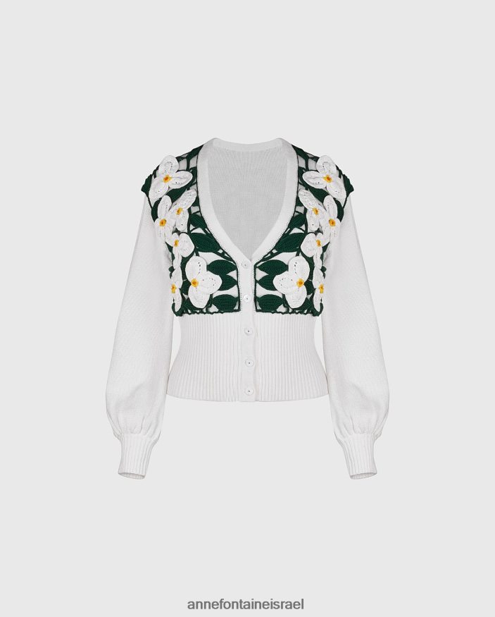 הַלבָּשָׁה Anne Fontaine קרדיגן סרוגה סרוגה קרדיגן עם ופרחים עם עלים צהוב/לבן/ירוק נשים DL8V8L466
