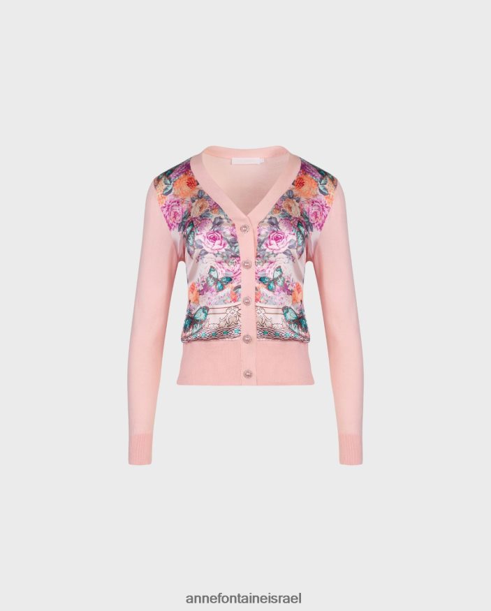 הַלבָּשָׁה Anne Fontaine קרדיגן זיליה קרדיגן עם שרוולים ארוכים בעיצוב הדפס פרפר פרחוני וָרוֹד נשים DL8V8L467