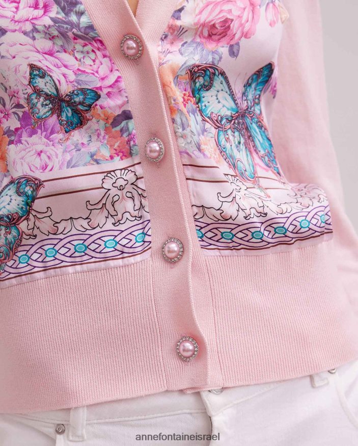 הַלבָּשָׁה Anne Fontaine קרדיגן זיליה קרדיגן עם שרוולים ארוכים בעיצוב הדפס פרפר פרחוני וָרוֹד נשים DL8V8L467