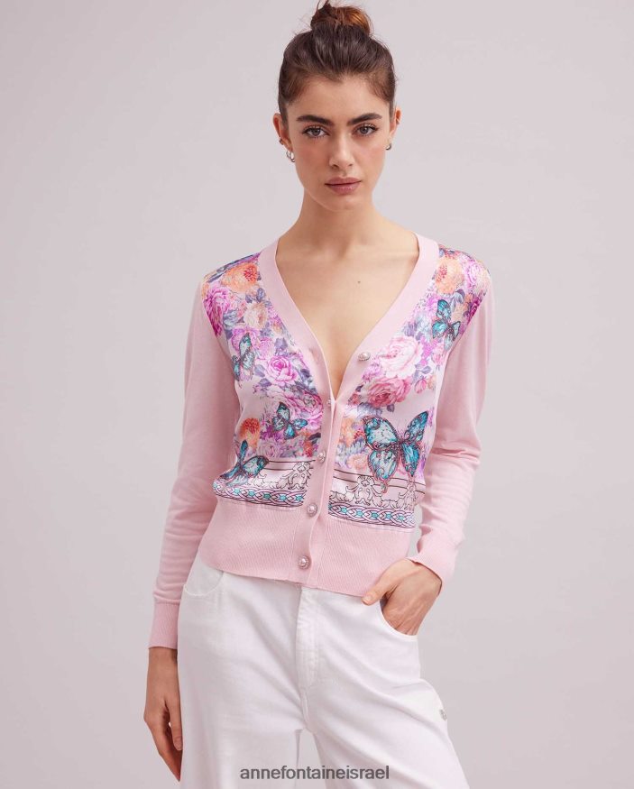 הַלבָּשָׁה Anne Fontaine קרדיגן זיליה קרדיגן עם שרוולים ארוכים בעיצוב הדפס פרפר פרחוני וָרוֹד נשים DL8V8L467