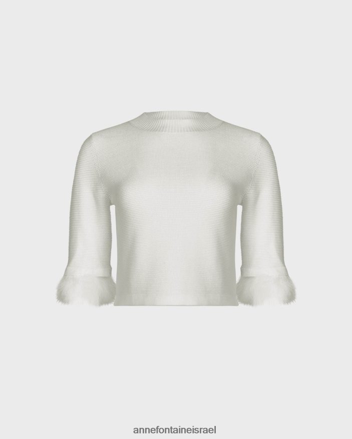 הַלבָּשָׁה Anne Fontaine סוודר סריג בעל מרקם עליון בקט עם שרוולי נוצות נשלפים לבן נשים DL8V8L474