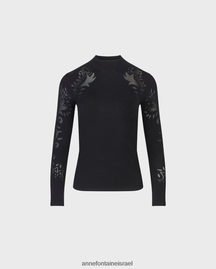 הַלבָּשָׁה Anne Fontaine סוודר סריג דק עליון ורוזין עם דפוסי שחיקה מופשטים שָׁחוֹר נשים DL8V8L479