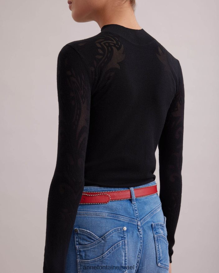 הַלבָּשָׁה Anne Fontaine סוודר סריג דק עליון ורוזין עם דפוסי שחיקה מופשטים שָׁחוֹר נשים DL8V8L479