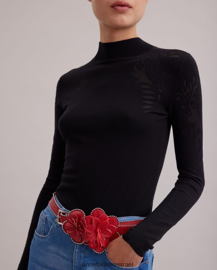 הַלבָּשָׁה Anne Fontaine סוודר סריג דק עליון ורוזין עם דפוסי שחיקה מופשטים שָׁחוֹר נשים DL8V8L479