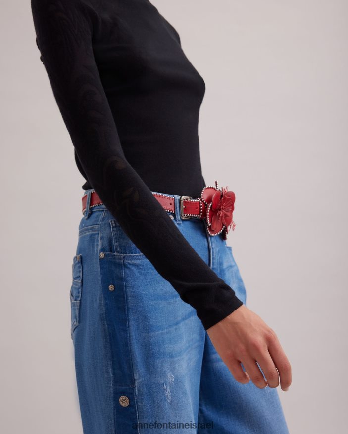 הַלבָּשָׁה Anne Fontaine סוודר סריג דק עליון ורוזין עם דפוסי שחיקה מופשטים שָׁחוֹר נשים DL8V8L479