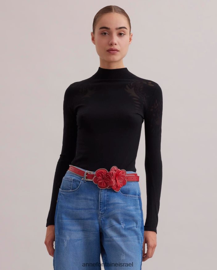 הַלבָּשָׁה Anne Fontaine סוודר סריג דק עליון ורוזין עם דפוסי שחיקה מופשטים שָׁחוֹר נשים DL8V8L479