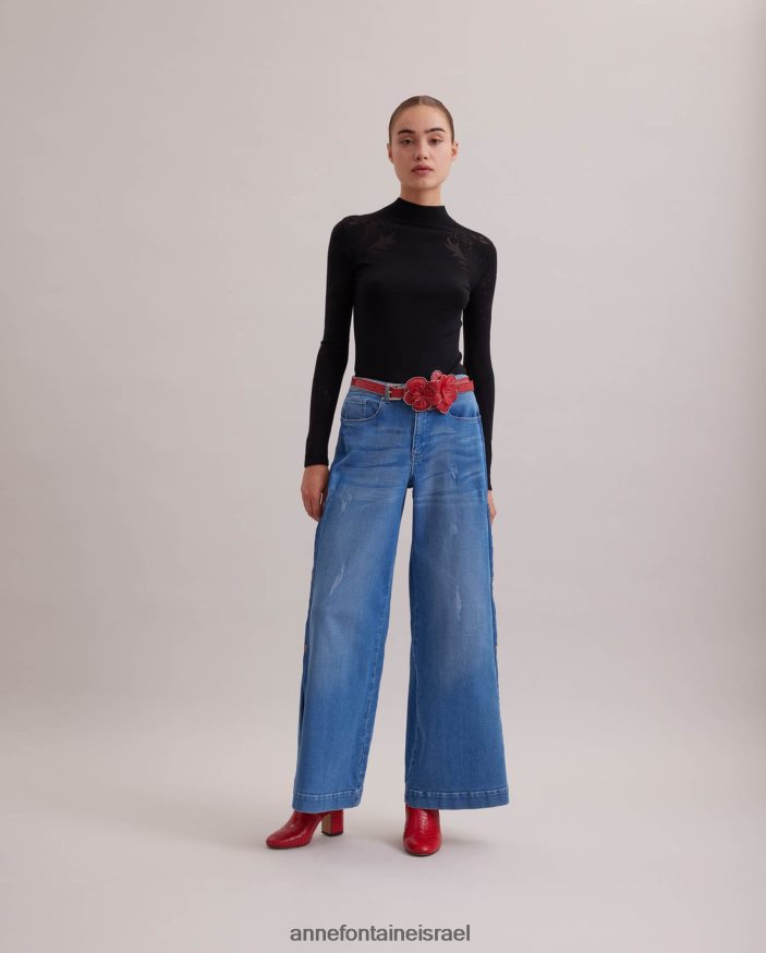 הַלבָּשָׁה Anne Fontaine סוודר סריג דק עליון ורוזין עם דפוסי שחיקה מופשטים שָׁחוֹר נשים DL8V8L479