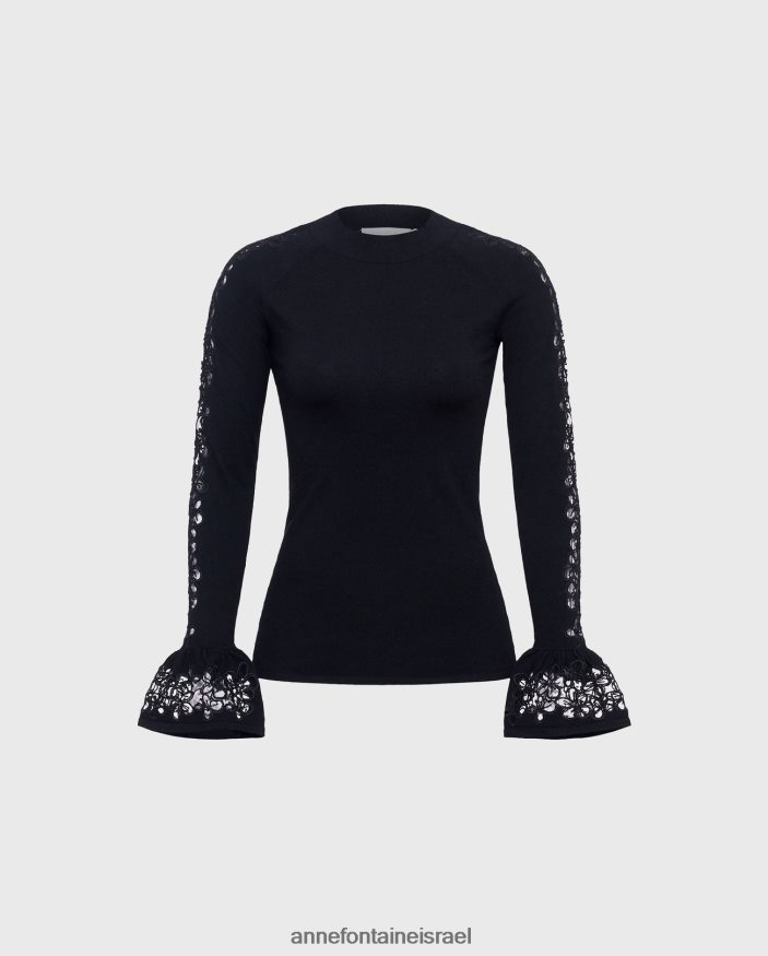 הַלבָּשָׁה Anne Fontaine סוודר סופי סוודר סריג עם שרוול ארוך עם חפתים שָׁחוֹר נשים DL8V8L490