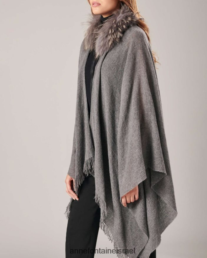 הַלבָּשָׁה Anne Fontaine פונצ'ו צמר גאס פונצ'ו עם צווארון פרווה מסוגנן נשים DL8V8L492