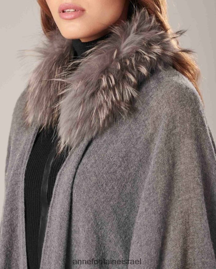 הַלבָּשָׁה Anne Fontaine פונצ'ו צמר גאס פונצ'ו עם צווארון פרווה מסוגנן נשים DL8V8L492