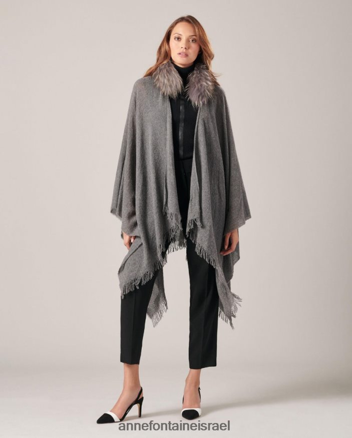 הַלבָּשָׁה Anne Fontaine פונצ'ו צמר גאס פונצ'ו עם צווארון פרווה מסוגנן נשים DL8V8L492