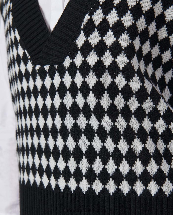 הַלבָּשָׁה Anne Fontaine אפוד סוודר סריג שרוול כובע של מינר עם דוגמת דופי כלב לבן שחור נשים DL8V8L494