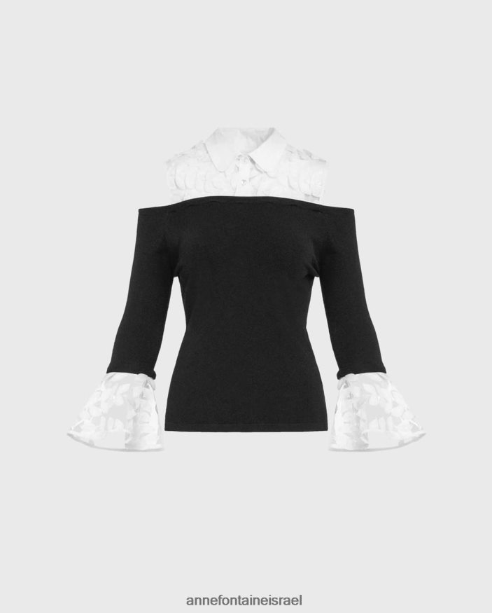 הַלבָּשָׁה Anne Fontaine סוודר סוודר משגע עם עיצוב עלים רקומים לבן שחור נשים DL8V8L495