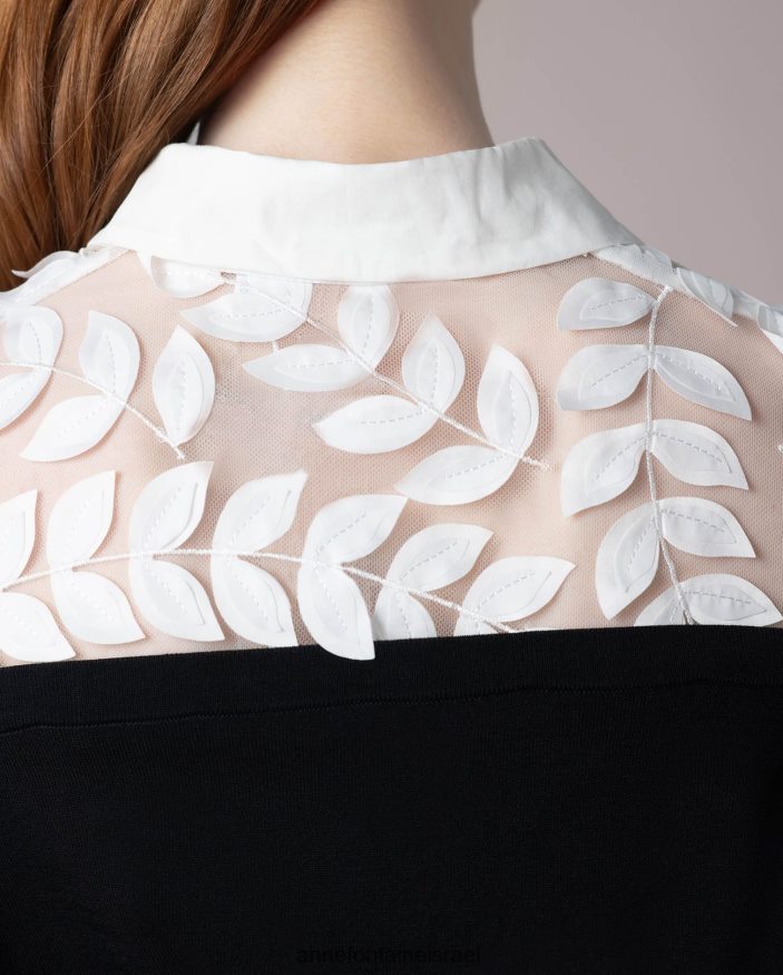 הַלבָּשָׁה Anne Fontaine סוודר סוודר משגע עם עיצוב עלים רקומים לבן שחור נשים DL8V8L495