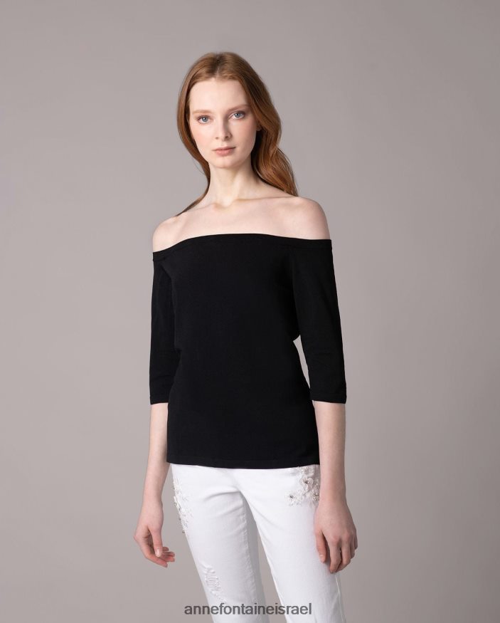 הַלבָּשָׁה Anne Fontaine סוודר סוודר משגע עם עיצוב עלים רקומים לבן שחור נשים DL8V8L495