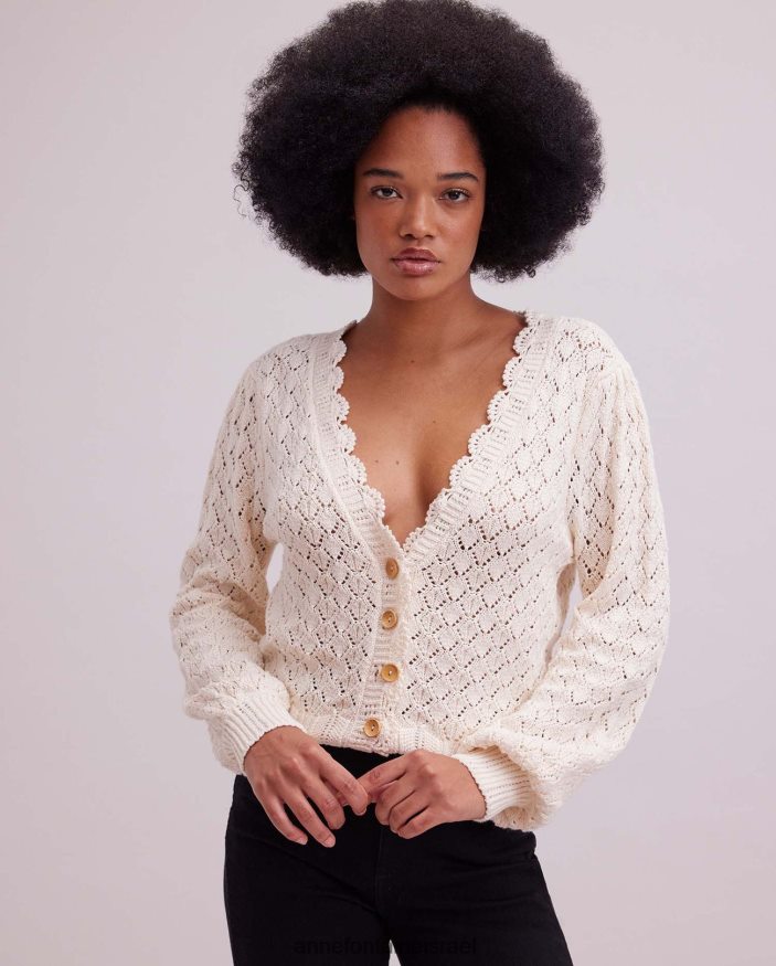 הַלבָּשָׁה Anne Fontaine קרדיגן זיתים קרדיגן סרוג קרדיגן עם עיטורים מסולסלים בז' נשים DL8V8L498