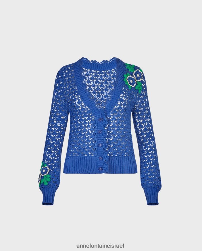 הַלבָּשָׁה Anne Fontaine קרדיגן סרוגה קרדיגן חמניות עם פרטי פרחים סרוגים כְּחוֹל נשים DL8V8L499