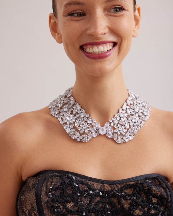 אביזרים Anne Fontaine צווארון קרולינה מעוטר במספר גבישים כסף נשים DL8V8L510