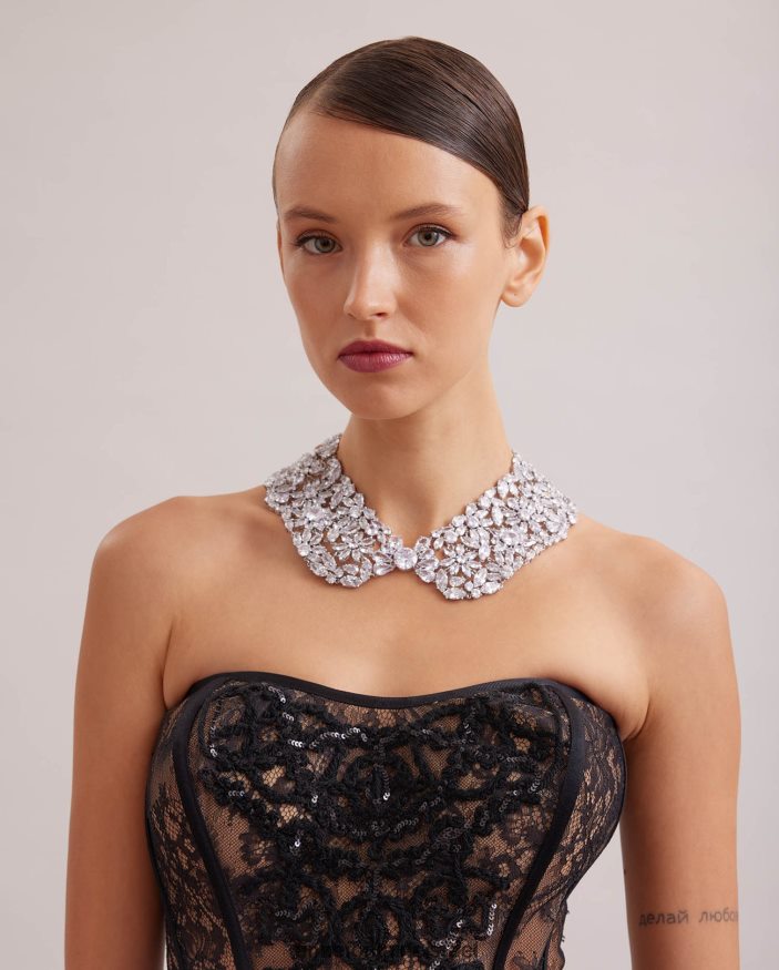 אביזרים Anne Fontaine צווארון קרולינה מעוטר במספר גבישים כסף נשים DL8V8L510